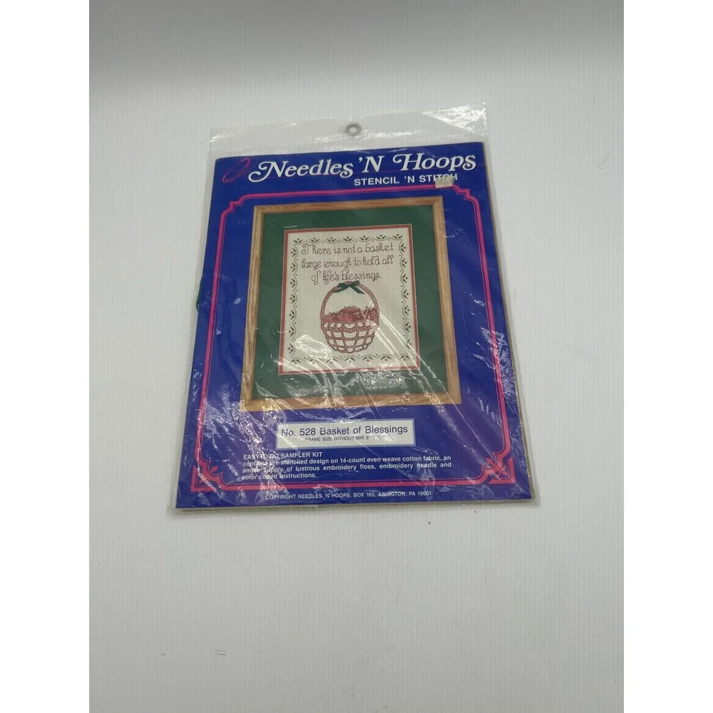Needles 'N Hoops Stencil 'N Stitch Sampler Kit 8x10 Green Red Basket Blessings